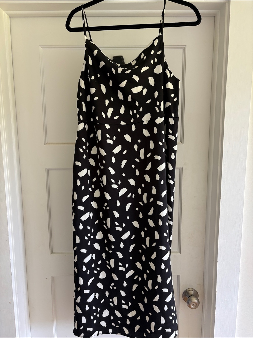 Old Navy Black and White Spotted Midi Slip Dress